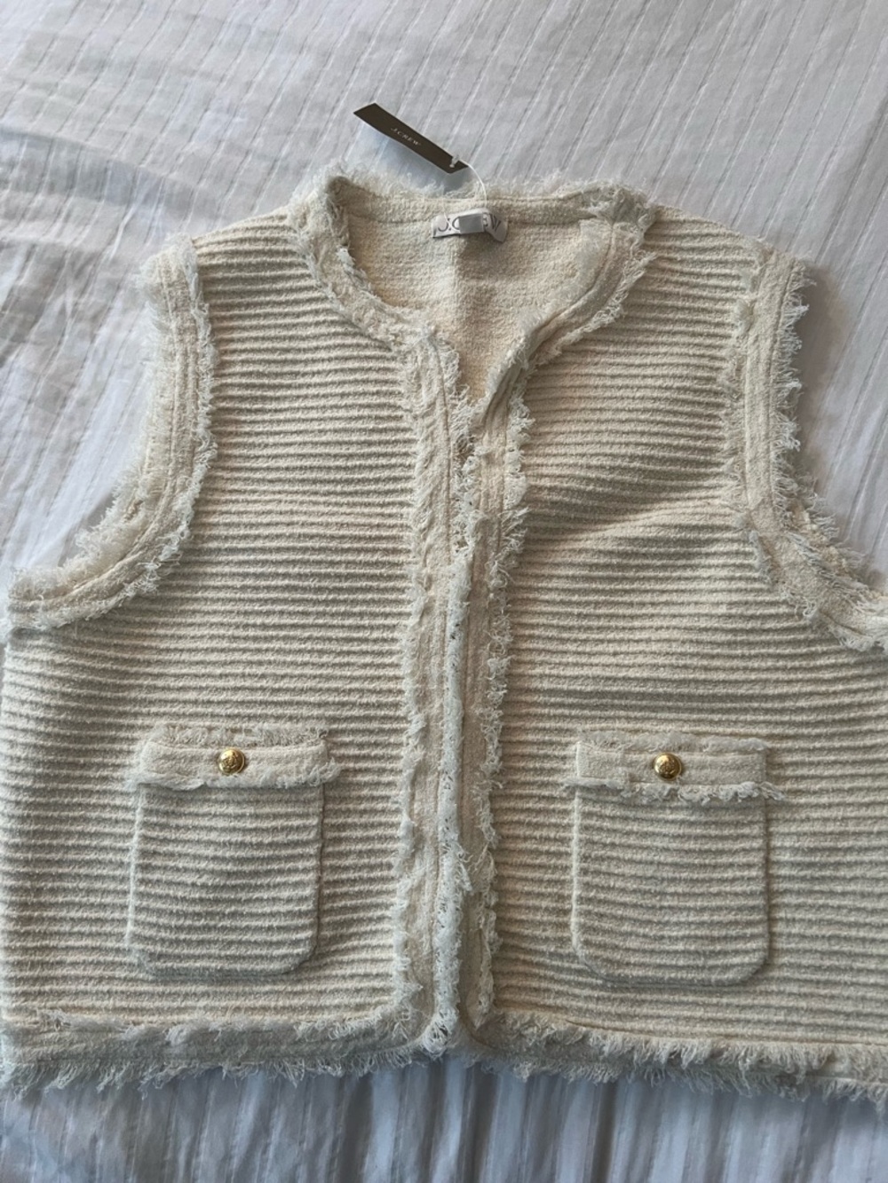 J. Crew Cream Fringe Pocket Knit Vest size Large new with tags